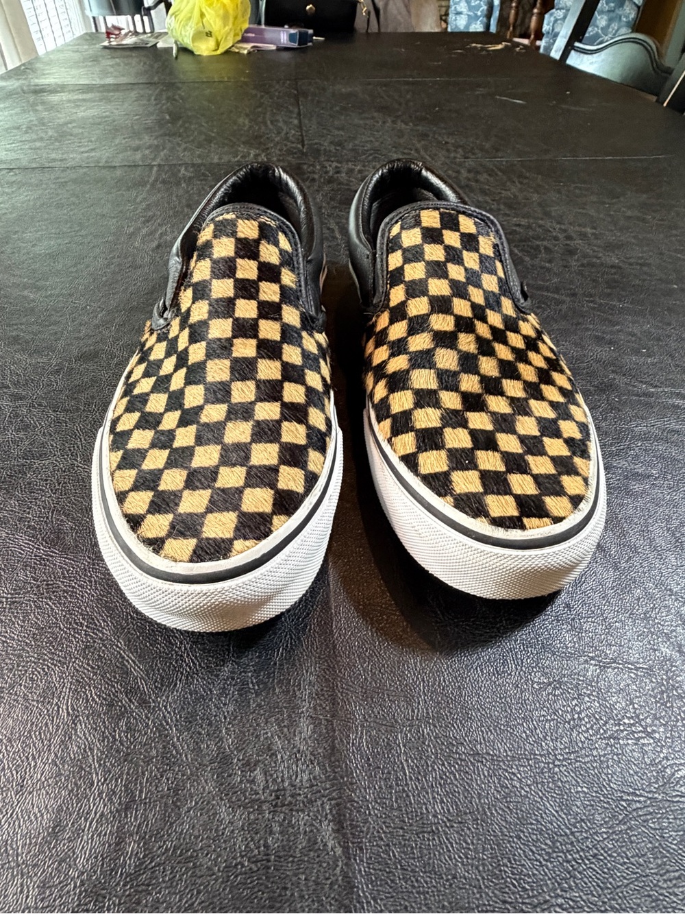 Vans Checkerboard Slip-On Sneakers - Black & Tan Men’s Size 8.5